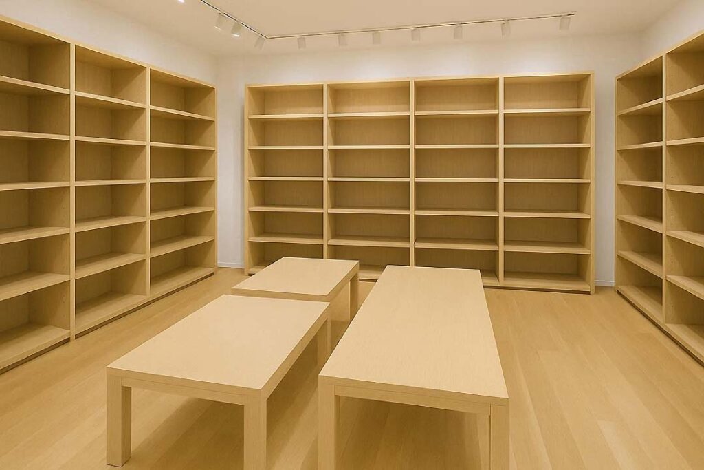 Kleiderkammer, leere Regale